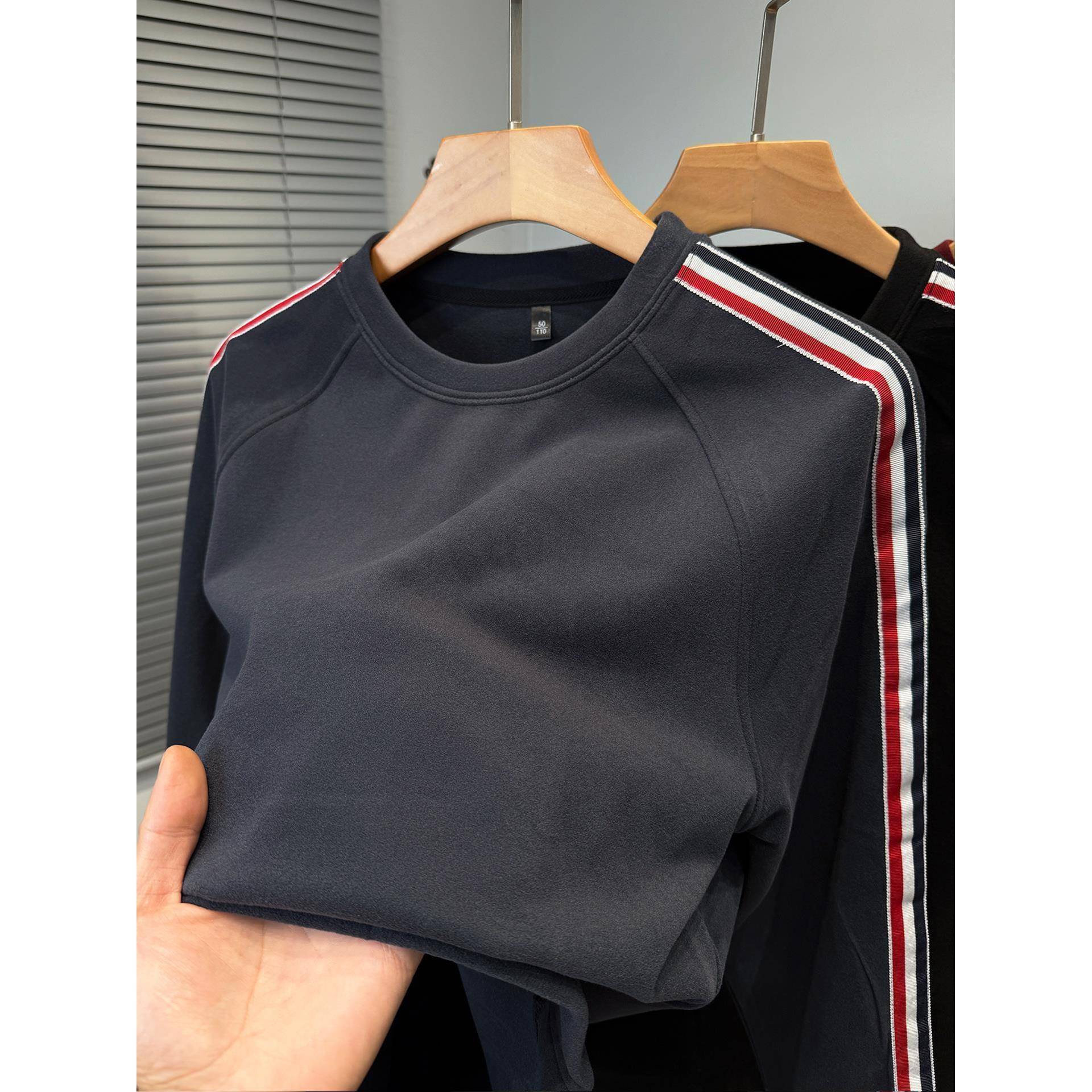 Mostarsea~德绒圆领运动打底衫男新款秋冬季休闲长袖上衣内搭体恤