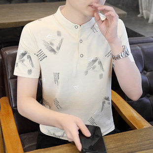 时尚 t恤夏季 2025新款 翻领上衣 休闲男士 男士 潮牌立领polo衫 短袖