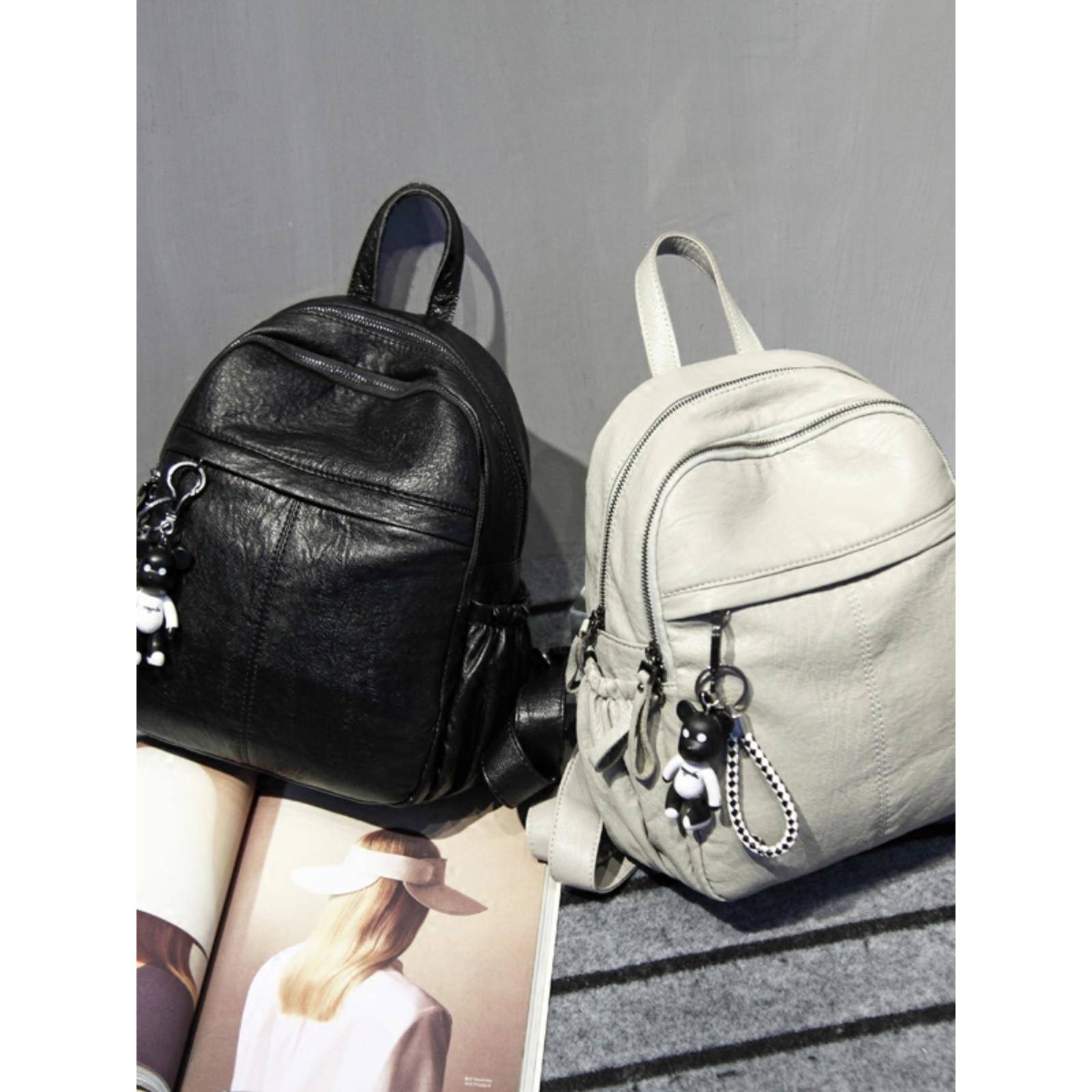 潮牌双肩包女软皮2025新款时尚潮流背包韩版休闲简约百搭旅游书包