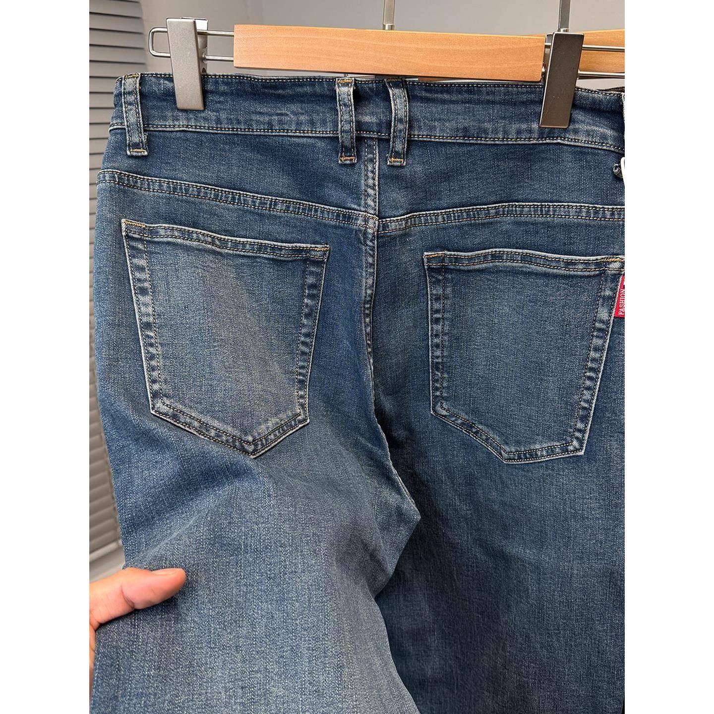 Mostarsea~轻奢覆古牛仔裤男士秋冬季加厚直筒长裤时尚商务休闲裤