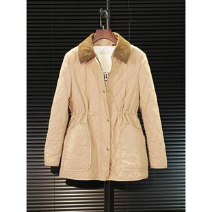 高级感英伦风短款夹棉风衣外套女秋冬季收腰修身显瘦轻薄菱格棉服