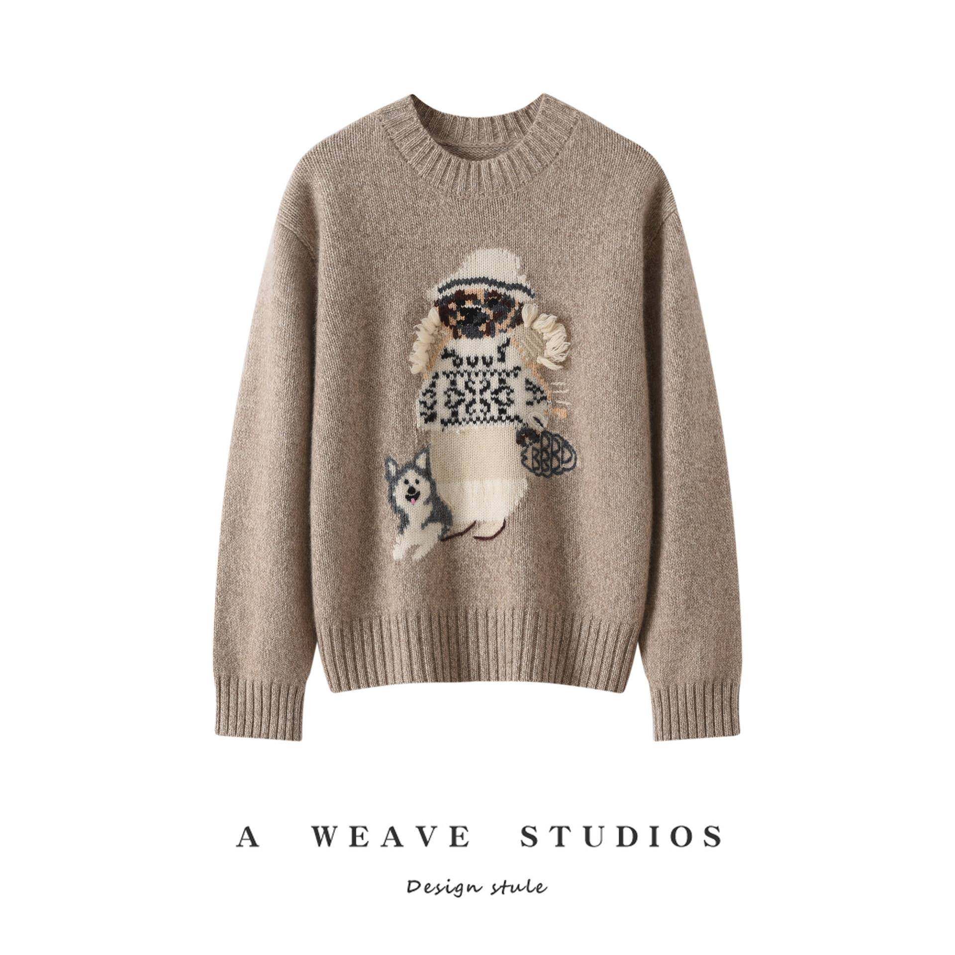 无可取代！欧洲站2025新款加厚山羊绒衫女圆领卡通重工手绣毛衣,女装/女士精品,羊绒衫,淘宝优惠券,粉丝福利购,淘宝优惠卷