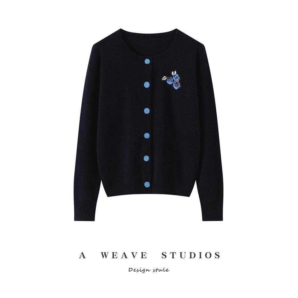 2025秋季新款蓝色圆领系扣蓝莓提花羊绒开衫女针织外套毛衣,女装/女士精品,羊绒衫,淘宝优惠券,粉丝福利购,淘宝优惠卷