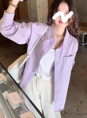 香港TIMO春秋薄款浅紫色衬衫长袖女宽松减龄时尚休闲抗皱衬衣外套