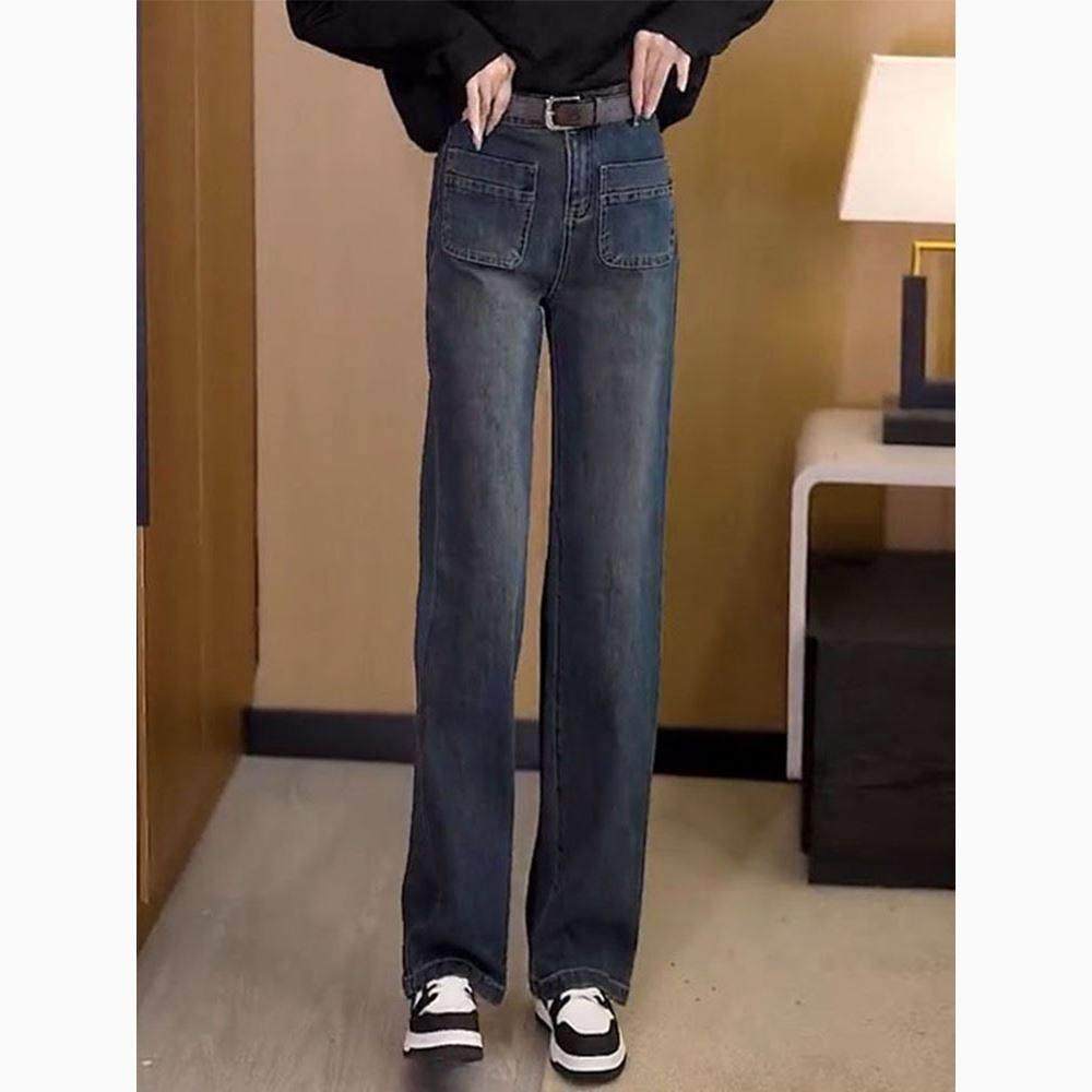 垂感牛仔裤女2024秋冬新款复古窄版阔腿裤大码休闲加绒直筒裤女裤