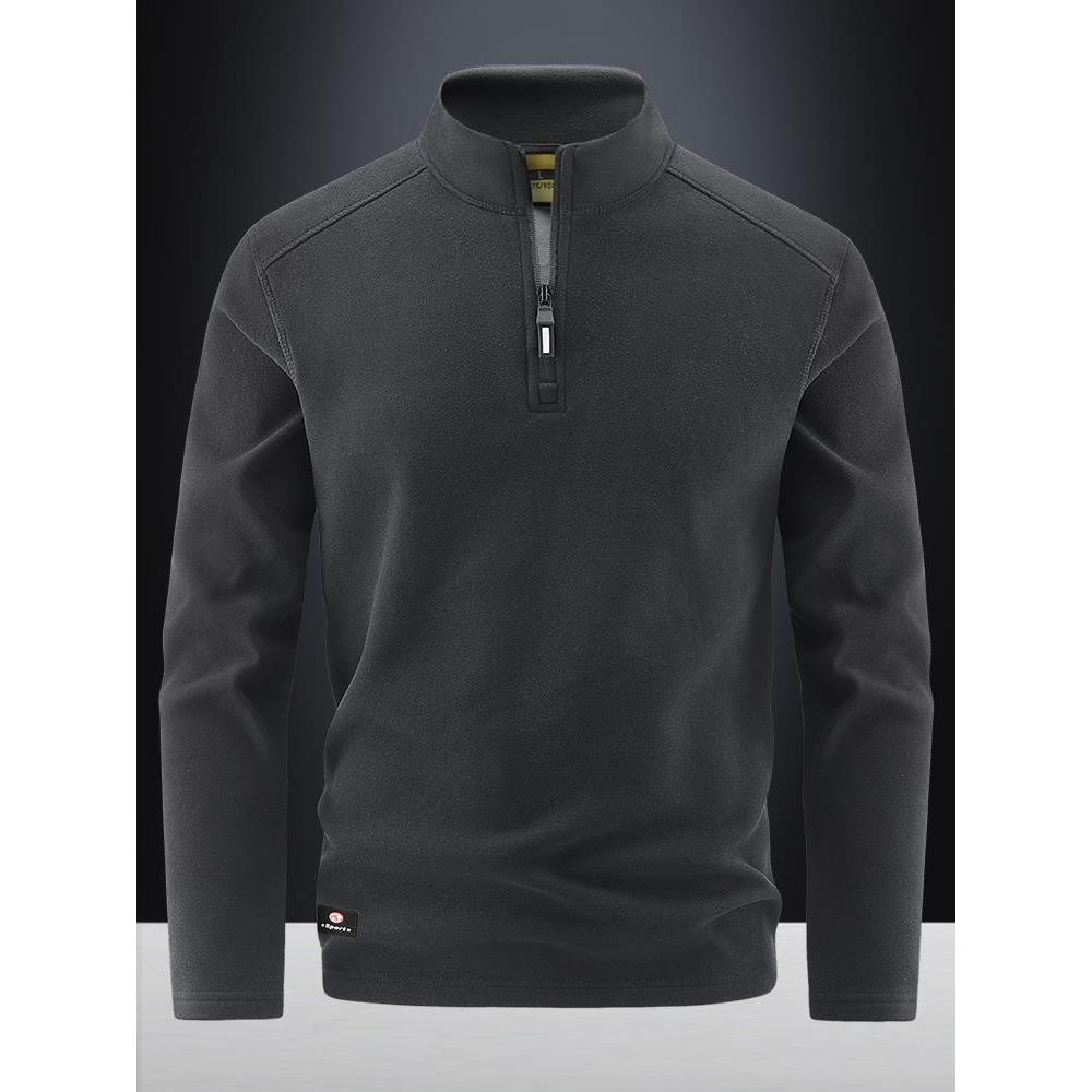 Mostarsea~秋冬季半拉炼时尚卫衣男立领套头抓绒衣双面德绒打底衫