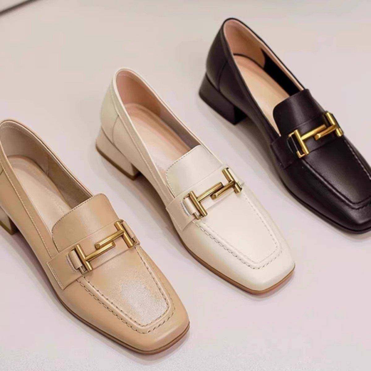 法式复古方头软皮单鞋女2025年春秋季新款粗跟百搭乐福鞋小皮鞋,女鞋,乐福鞋（豆豆鞋）,淘宝优惠券,粉丝福利购,淘宝优惠卷