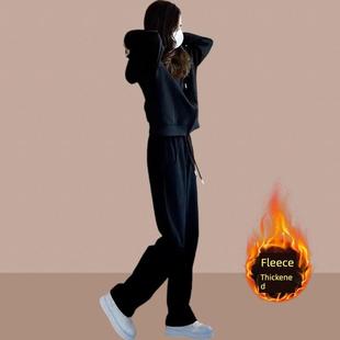 2024秋冬新款女士运动服套装加绒加厚休闲时尚两件套卫衣洋气时髦