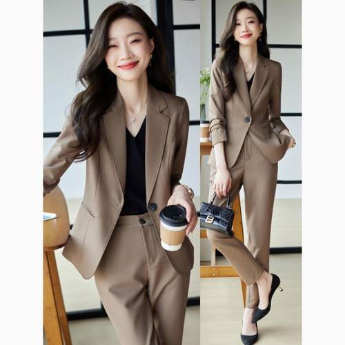 秋冬职业西装套装女轻职场小个子女士正装咖色气质修身西服工作服
