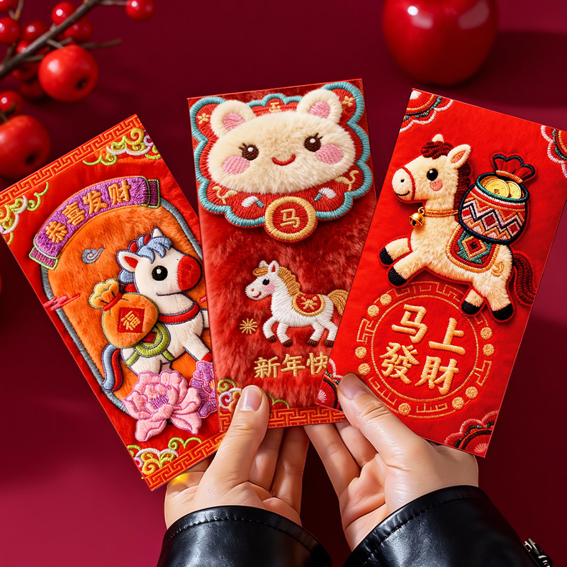 2026新款马年仿刺绣红包个性创意立体新年卡通可爱春节利是封新年红包高级感马年春节过年儿童小孩压岁钱千元,文具电教/文化用品/商务用品,文创/手作/文化用品,淘宝优惠券,粉丝福利购,淘宝优惠卷
