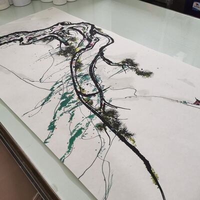 吴冠中 松与藤 中式水墨抽象书画真迹微喷复制临摹国画挂轴装饰画