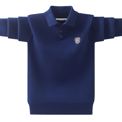 男童翻领毛衣纯棉加绒加厚针织衫