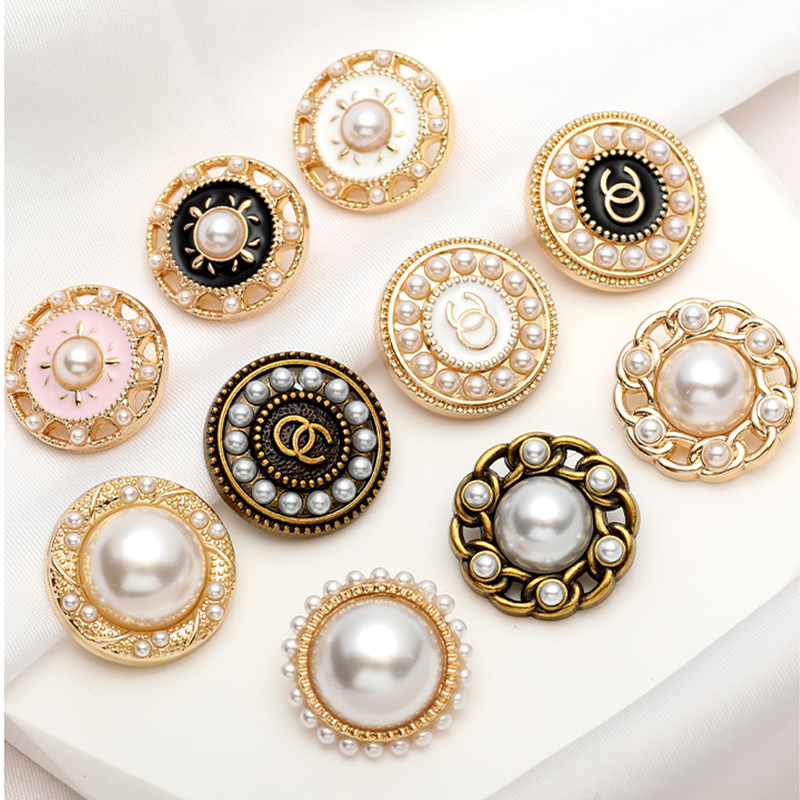 小香风金属珍珠纽扣高档圆形