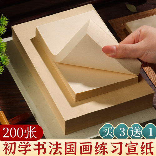书画宣纸国画生宣纸熟宣小学生书法专用半生熟半熟国画纸写毛笔字练习纸学生初学画画美术专用幼儿园仿古加厚