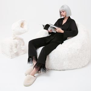 比弗小姐2023秋季月子服产后绸缎孕妇睡衣羽毛分体家居服套装黑色