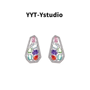 YYT 彩色锆石耳环小众设计感尚气质925纯银 孙怡同款 Ystudio