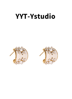 YYT-Ystudio执念生花耳环小众设计中古巴洛克花朵珍珠个性复古金