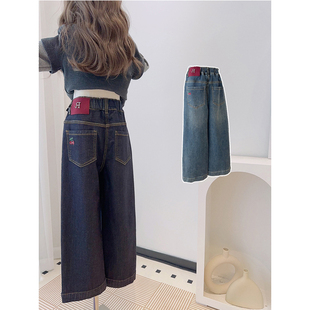 抓绒牛仔裤儿童磨毛直筒裤小个子休闲长裤秋冬季新款女中大童绣花