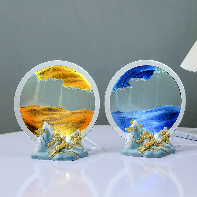 3D流沙画一鹿相伴发光树脂底座简约风客厅书房卧室装饰工艺品图片