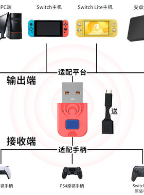 AOLION澳加狮 ns手柄转换器switch2手柄pro接收器ps5精英ps4手柄PC电脑无线蓝牙适配器