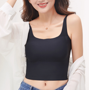 无袖 一字领平口吊带背心女内搭防走光抹胸无胸垫不带胸垫打底短款