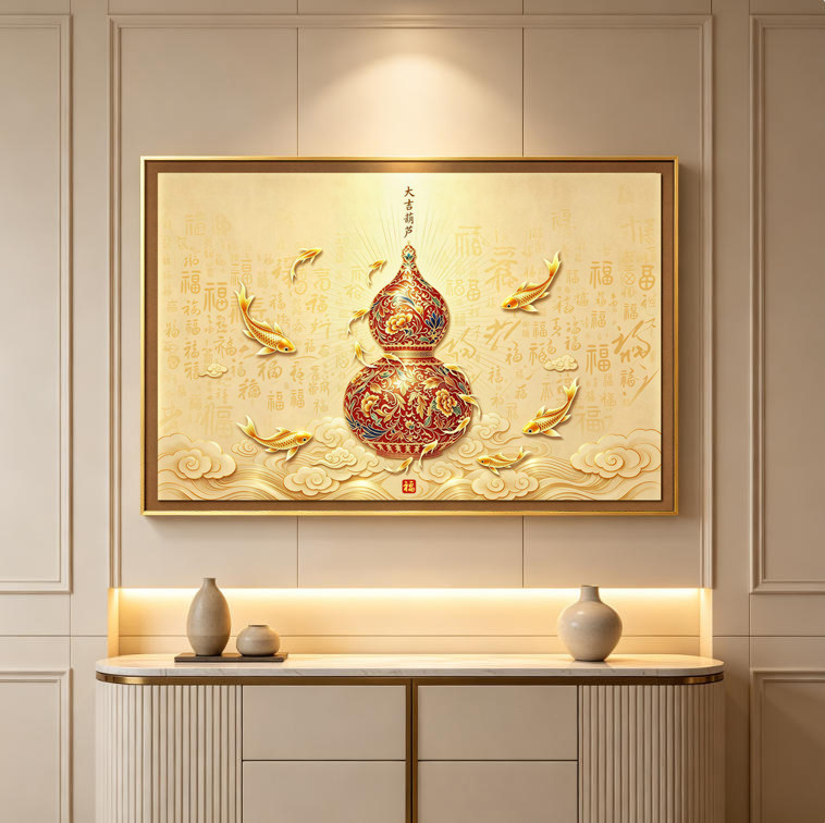 葫芦挂画可定制高级感玄关画古风