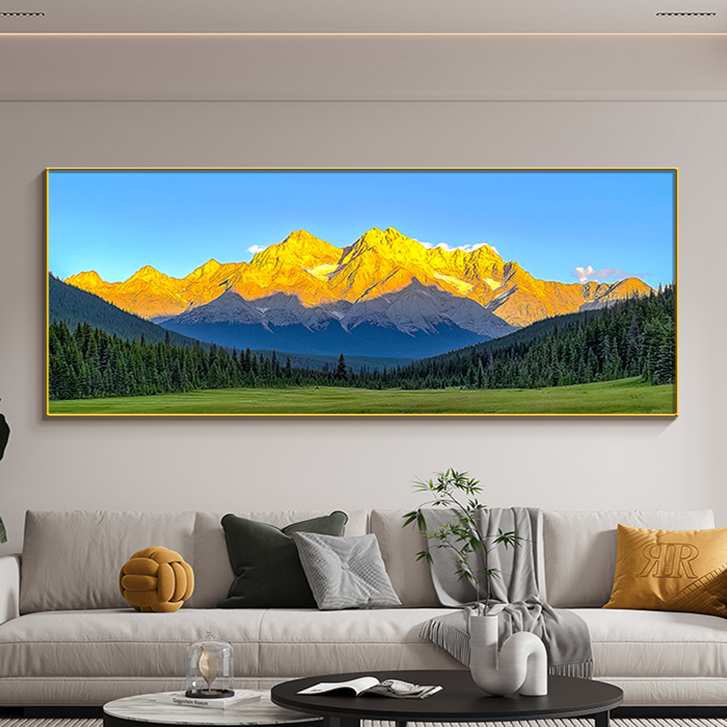 日照金山客厅装饰画新款青山图卧室挂画背有靠山2025定制山水挂画
