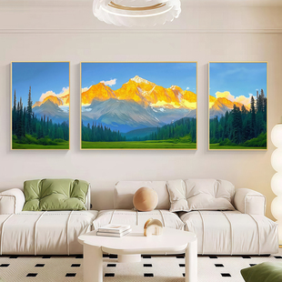 日照金山画靠山图客厅沙发背景墙装饰画可定制三联画2025新款挂画