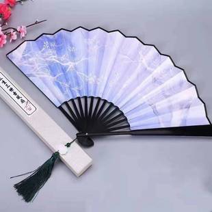 九尾狐扇子动漫古风男女国潮流苏舞蹈双面扇汉服配饰礼品绢布折扇