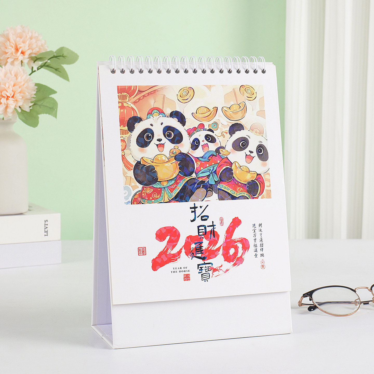 新款小清新办公室桌面创意摆件台历定制印刷2026马年艺术个性礼品竖版白色简约月历高颜值韩版记事大格子日历