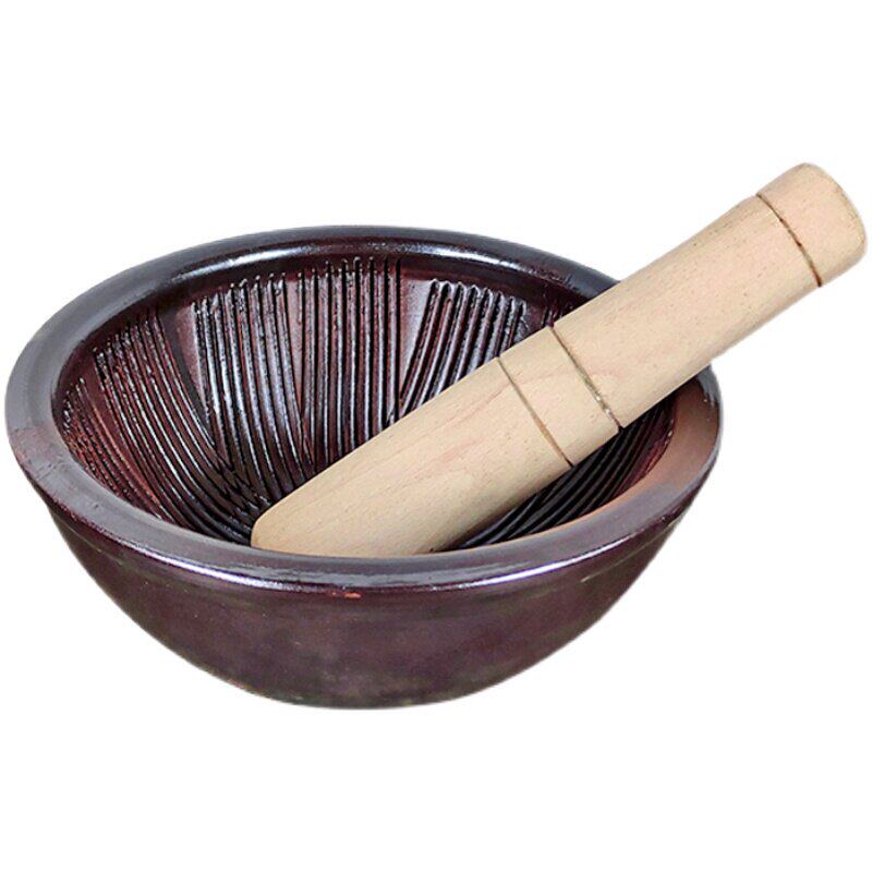 新款老式土陶擂钵家用特大擂茶钵餐馆擂辣椒擂钵擂皮蛋米糊研磨蒜