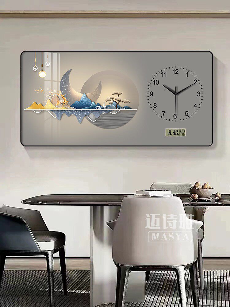 现代无障碍豪华万年历数字时钟挂钟客厅2024新餐厅装修绘画日历挂