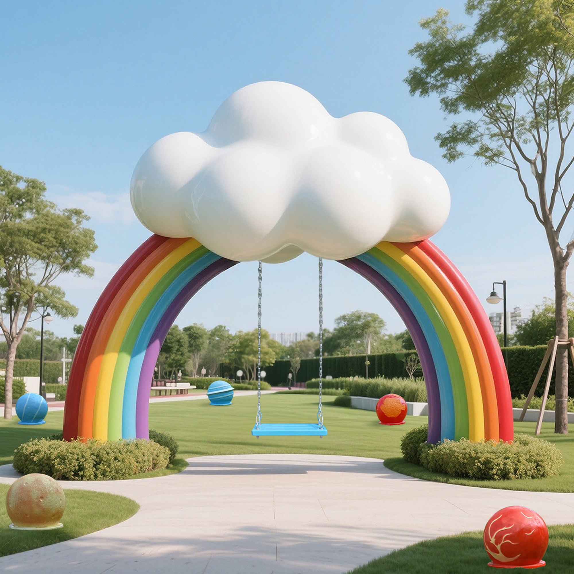 户外网红秋千双人吊椅室外公园云朵彩虹玻璃钢文旅景区打卡造景,家居饰品,户外/庭院摆件,淘宝优惠券,粉丝福利购,淘宝优惠卷