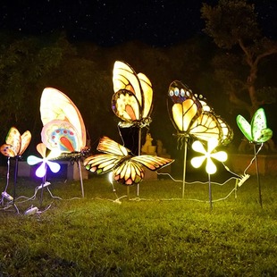 仿真发光蝴蝶雕塑户外公园林售楼部草坪绿化带装 饰玻璃钢小品摆件