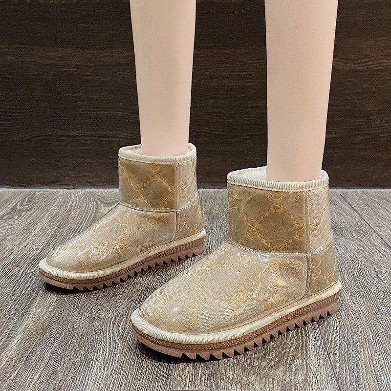 雪地靴女短筒2022冬季新款短靴保暖f加绒加厚防水防滑棉靴女面包