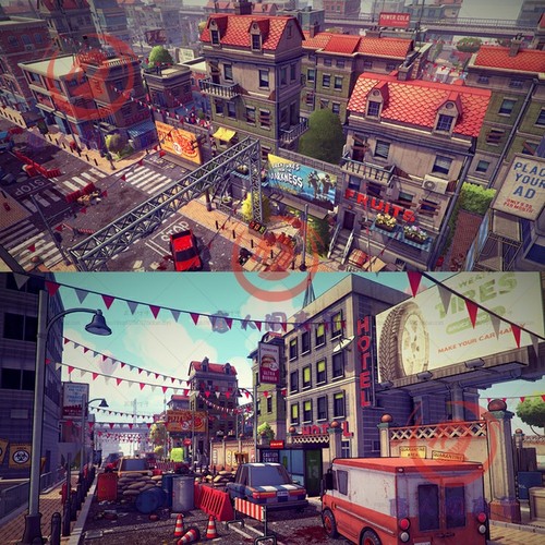 Q版废土风格城市Unity3D资源 街道建筑车辆植物 CG场景素材7736