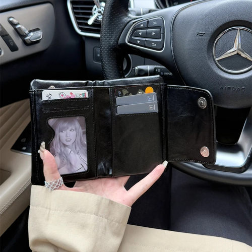 韩系ins小众软糯软包小眼睛零钱包女短款多卡位复古软皮精致钱包