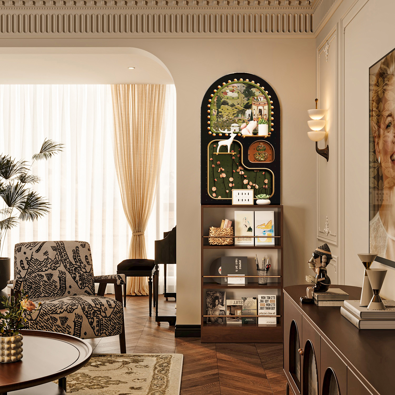 中古风实木门后置物架