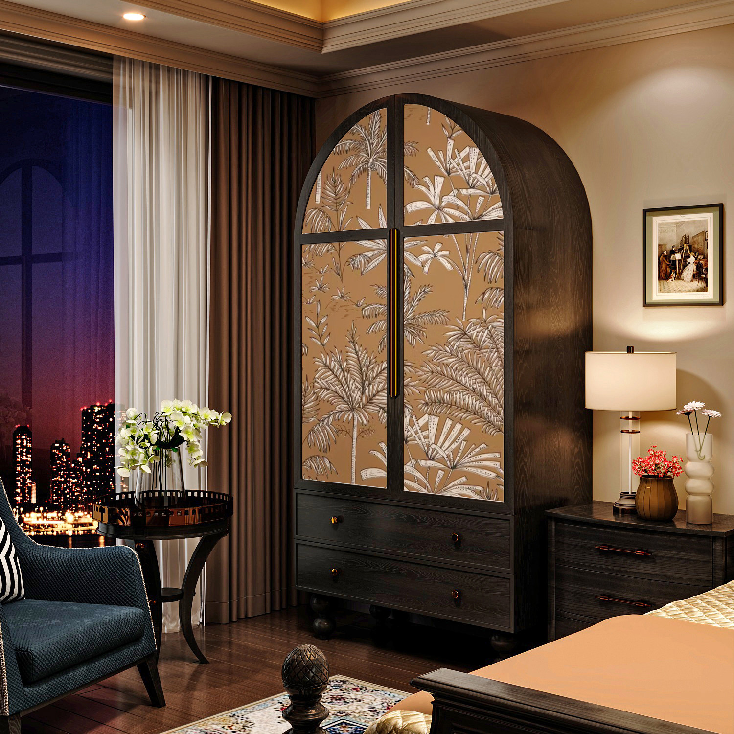 法式中古实木独立衣柜家用多功能置物柜卧室床尾挂衣橱定制储物柜