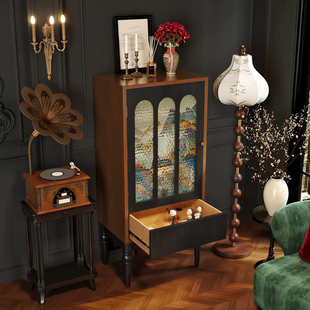 复古实木展示柜收纳柜储物柜客厅装饰柜书柜艺术玻璃摆件陈列柜