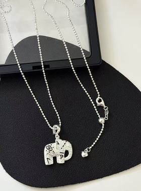 《大象毛衣链》ins减龄百搭涂鸦大象吊坠抽拉925白银毛衣链70Cm