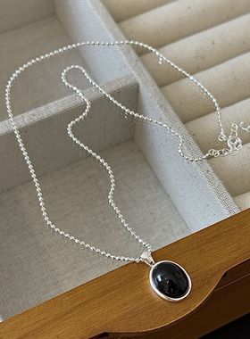 《小黑球》ins设计师款小众百搭冷淡风黑色吊坠项链45cn+5cm银链