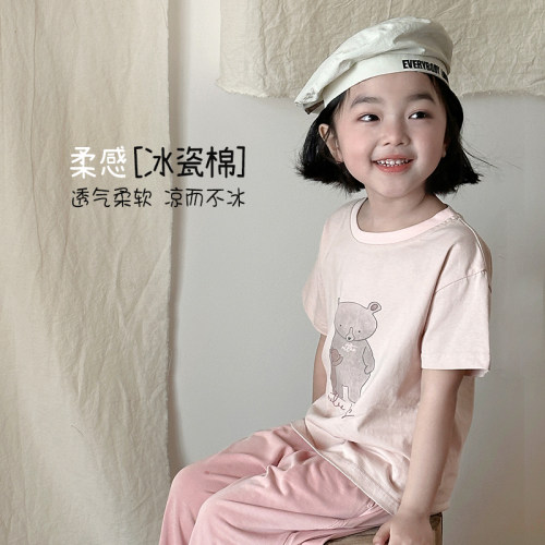 面包兔儿童短袖卡通印花夏装男童夏季家居服插肩纯棉半袖上衣T恤