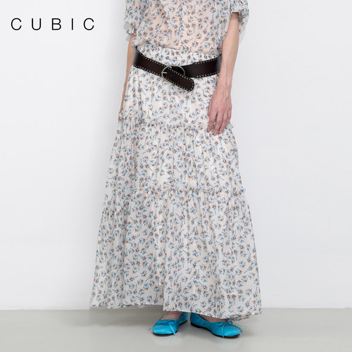 CUBIC碎花木耳边A字半裙