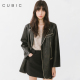 CUBIC英伦佚事 复古手擦工艺水洗做旧宽松版 型休闲黑色皮衣