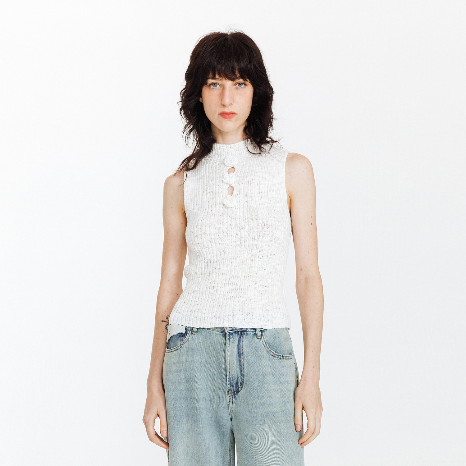 CUBIC立体玫瑰坑条针织背心