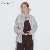 CUBIC春日小苍兰 提花肌理感色织格纹蕾丝贴布绣花宽松全棉衬衫