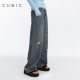 饰棉感破洞宽松直筒牛仔裤 CUBIC复古集市 口袋撞色绣线装