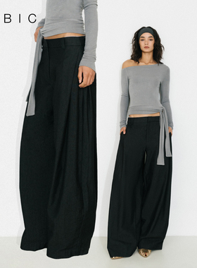 【nana同款】CUBIC复古摩登宽松廓形裤子深灰色阔腿裤EP2001