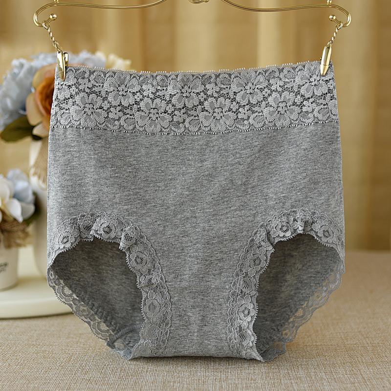 高腰收腹包臀全棉蕾丝边女士内裤